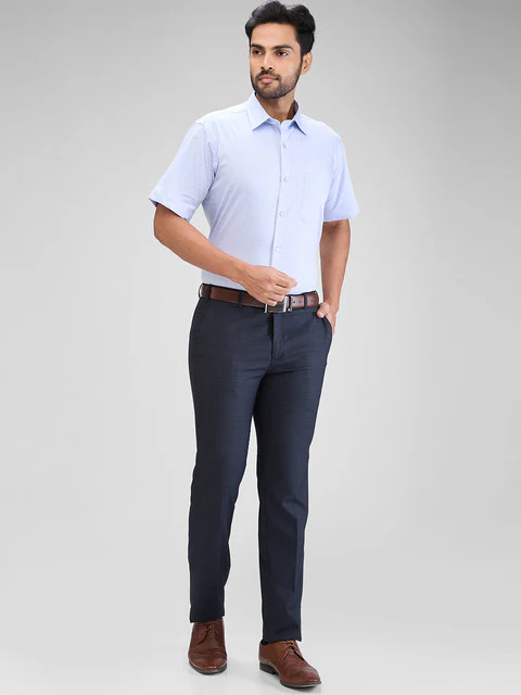 Raymond Men Blue Checks Slim Fit Polyester Blend Trouser - Image 6