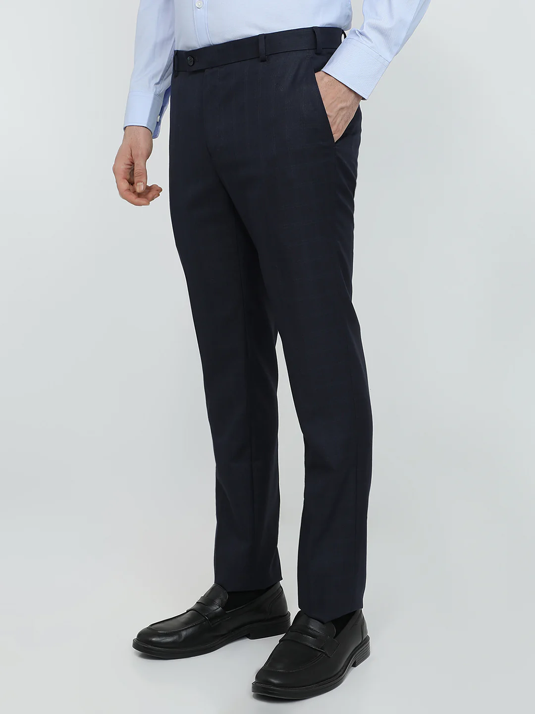 Raymond Men Blue Checks Slim Fit Polyester Blend Trouser - Image 2