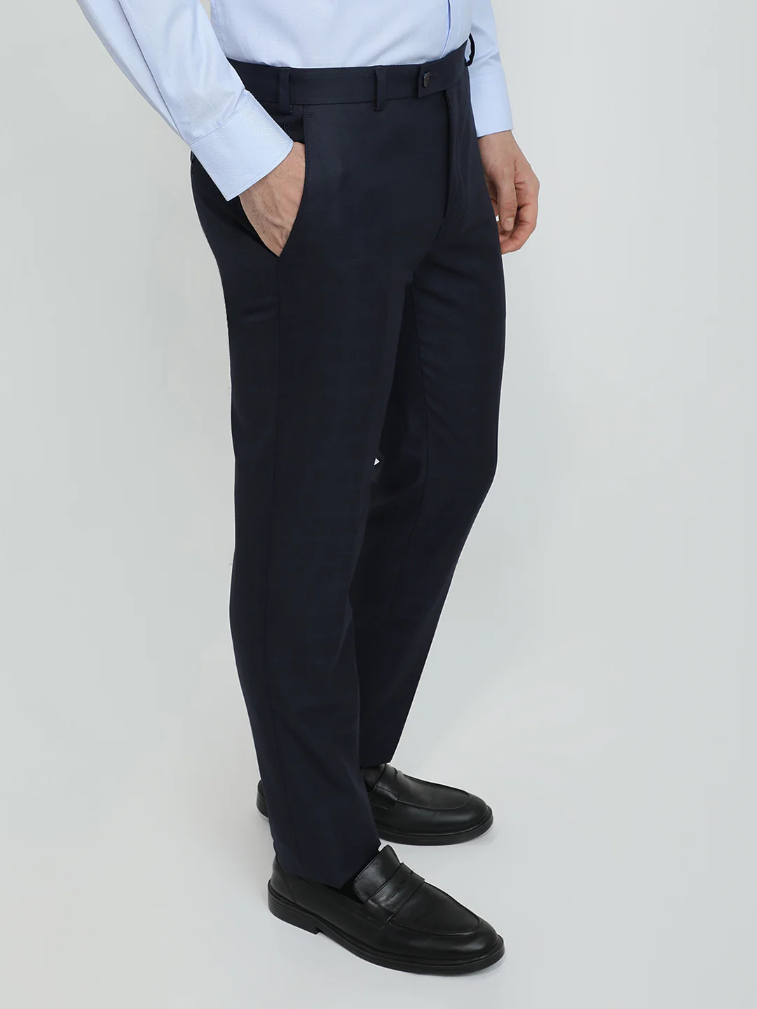 Raymond Men Blue Checks Slim Fit Polyester Blend Trouser - Image 3