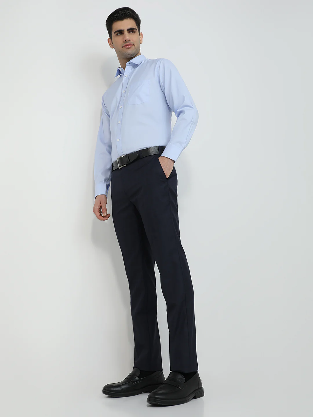 Raymond Men Blue Checks Slim Fit Polyester Blend Trouser - Image 5