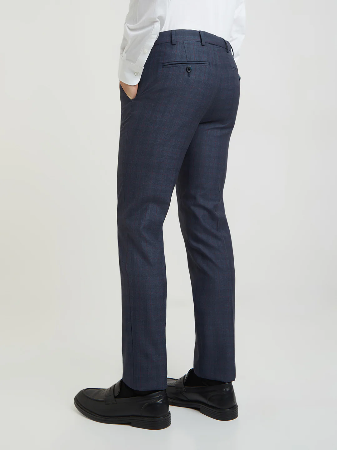 Raymond Men Blue Checks Slim Fit Polyester Blend Trouser - Image 4