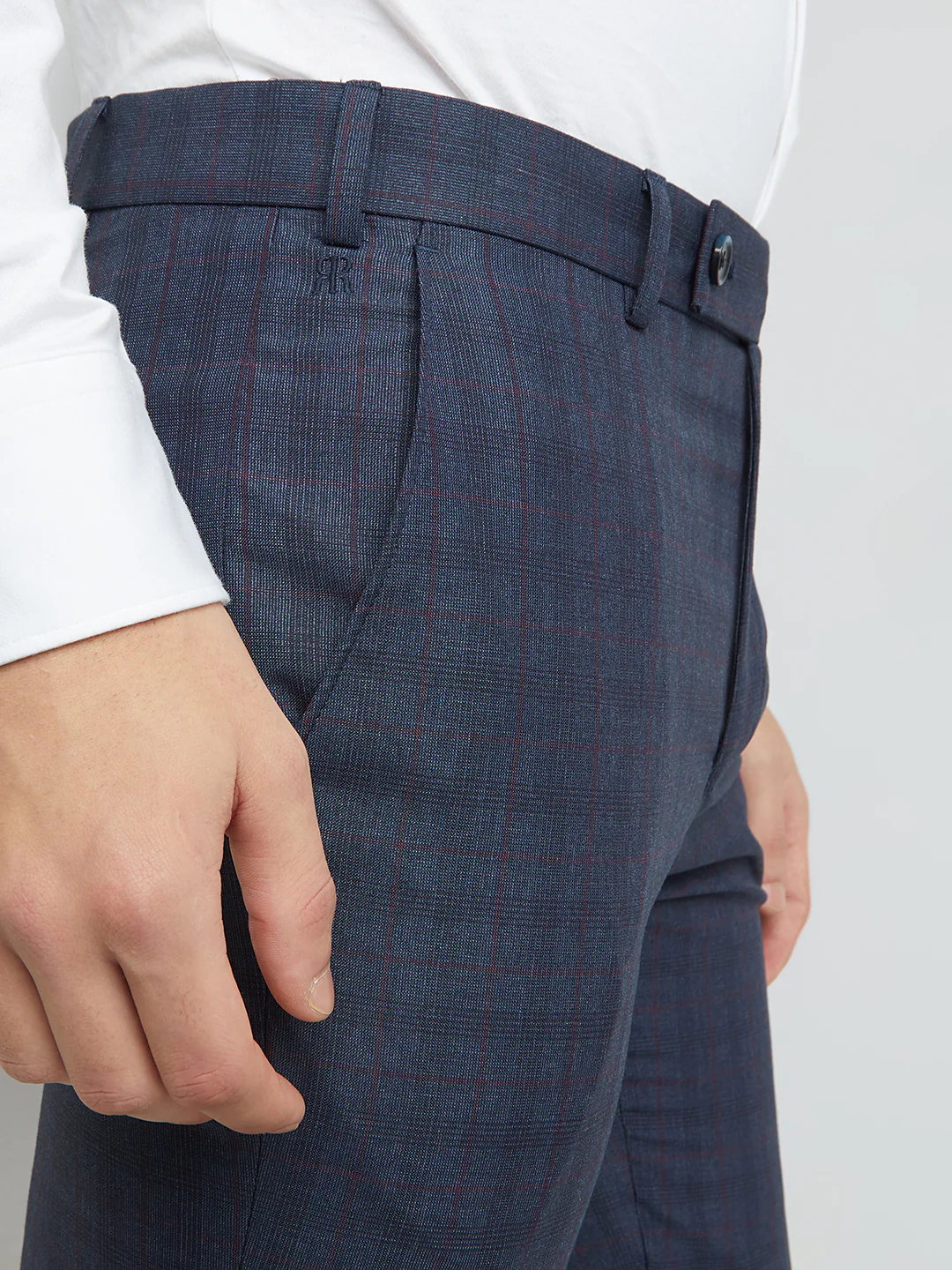 Raymond Men Blue Checks Slim Fit Polyester Blend Trouser - Image 6