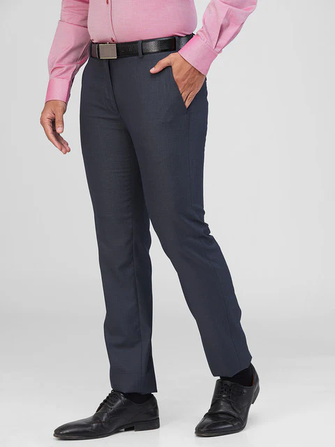 Raymond Men Blue Checks Slim Fit Polyester Blend Trouser - Image 3