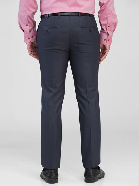 Raymond Men Blue Checks Slim Fit Polyester Blend Trouser - Image 4
