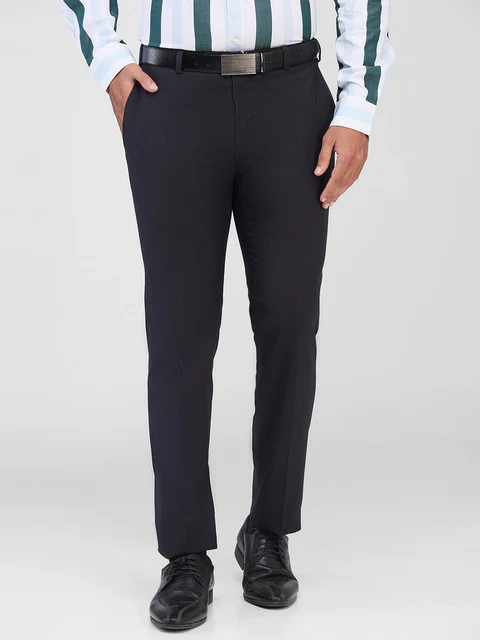 Raymond Men Blue Checks Slim Fit Polyester Blend Trouser