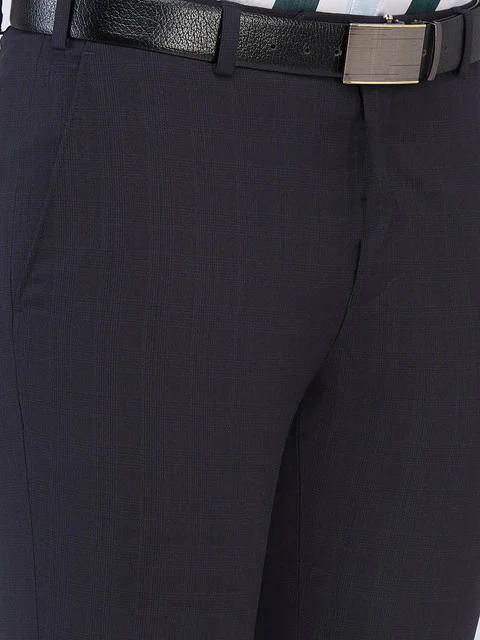 Raymond Men Blue Checks Slim Fit Polyester Blend Trouser - Image 6