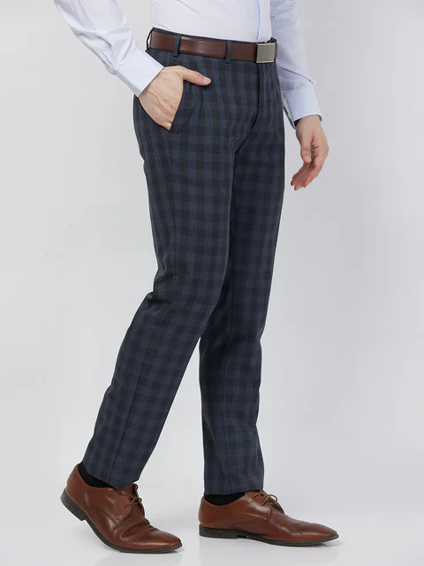Raymond Men Blue Checks Slim Fit Polyester Blend Trouser - Image 2