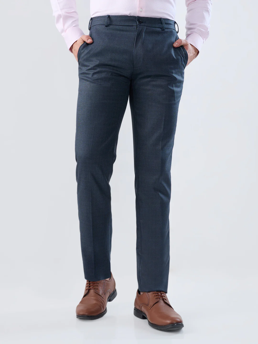 Raymond Men Blue Checks Slim Fit Polyester Blend Trouser