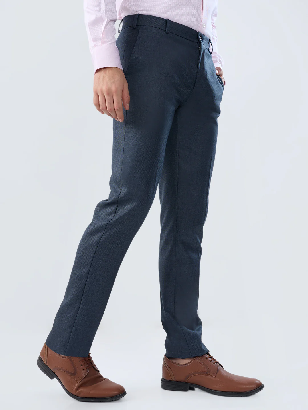 Raymond Men Blue Checks Slim Fit Polyester Blend Trouser - Image 2
