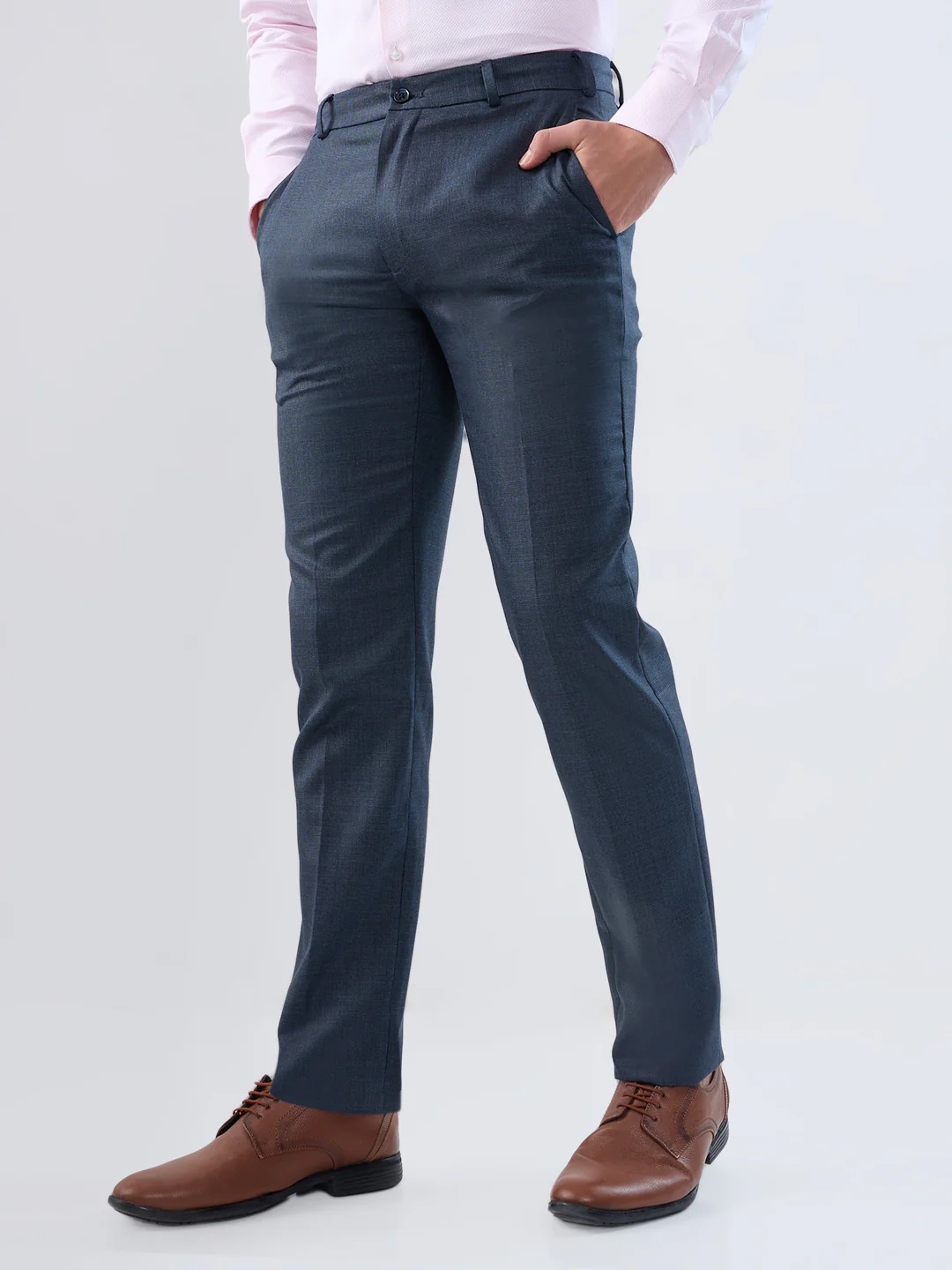 Raymond Men Blue Checks Slim Fit Polyester Blend Trouser - Image 3