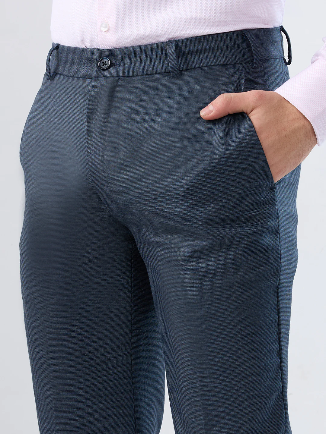 Raymond Men Blue Checks Slim Fit Polyester Blend Trouser - Image 6