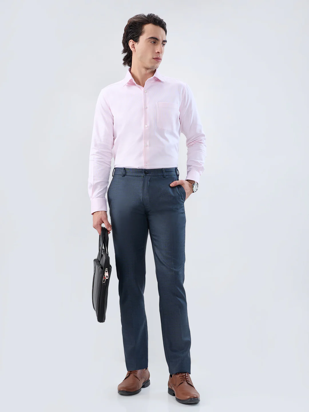 Raymond Men Blue Checks Slim Fit Polyester Blend Trouser - Image 7
