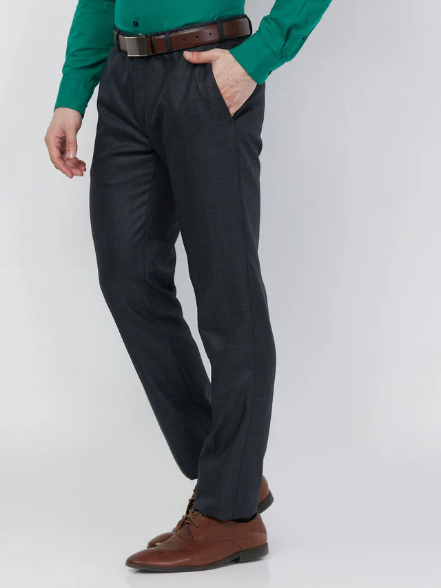 Raymond Men Blue Checks Slim Fit Polyester Blend Trouser - Image 3