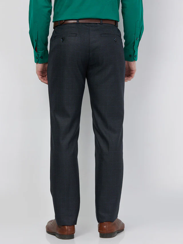Raymond Men Blue Checks Slim Fit Polyester Blend Trouser - Image 5