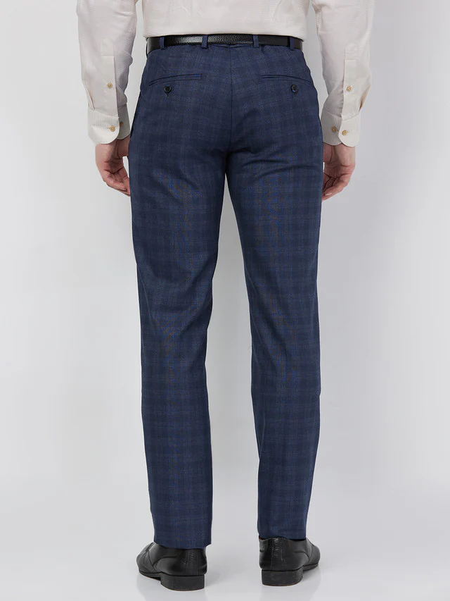 Raymond Men Blue Checks Slim Fit Polyester Blend Trouser - Image 4