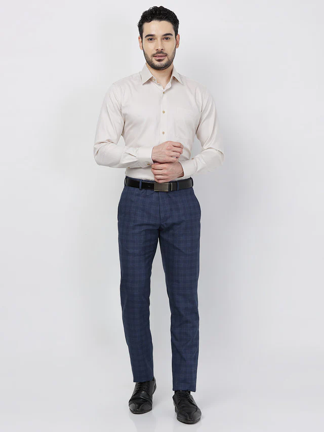 Raymond Men Blue Checks Slim Fit Polyester Blend Trouser - Image 5