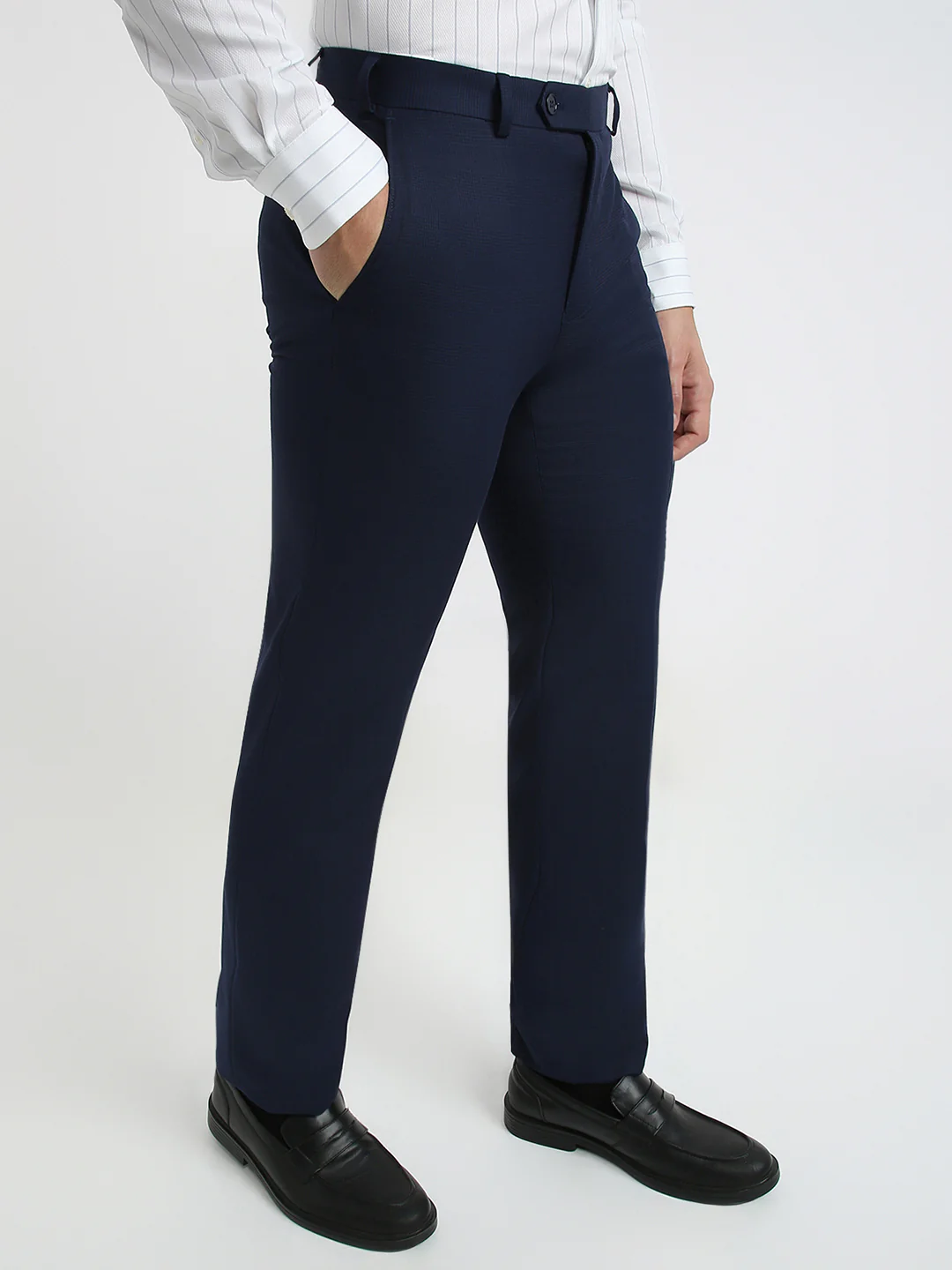 Raymond Men Blue Checks Slim Fit Polyester Blend Trouser - Image 2
