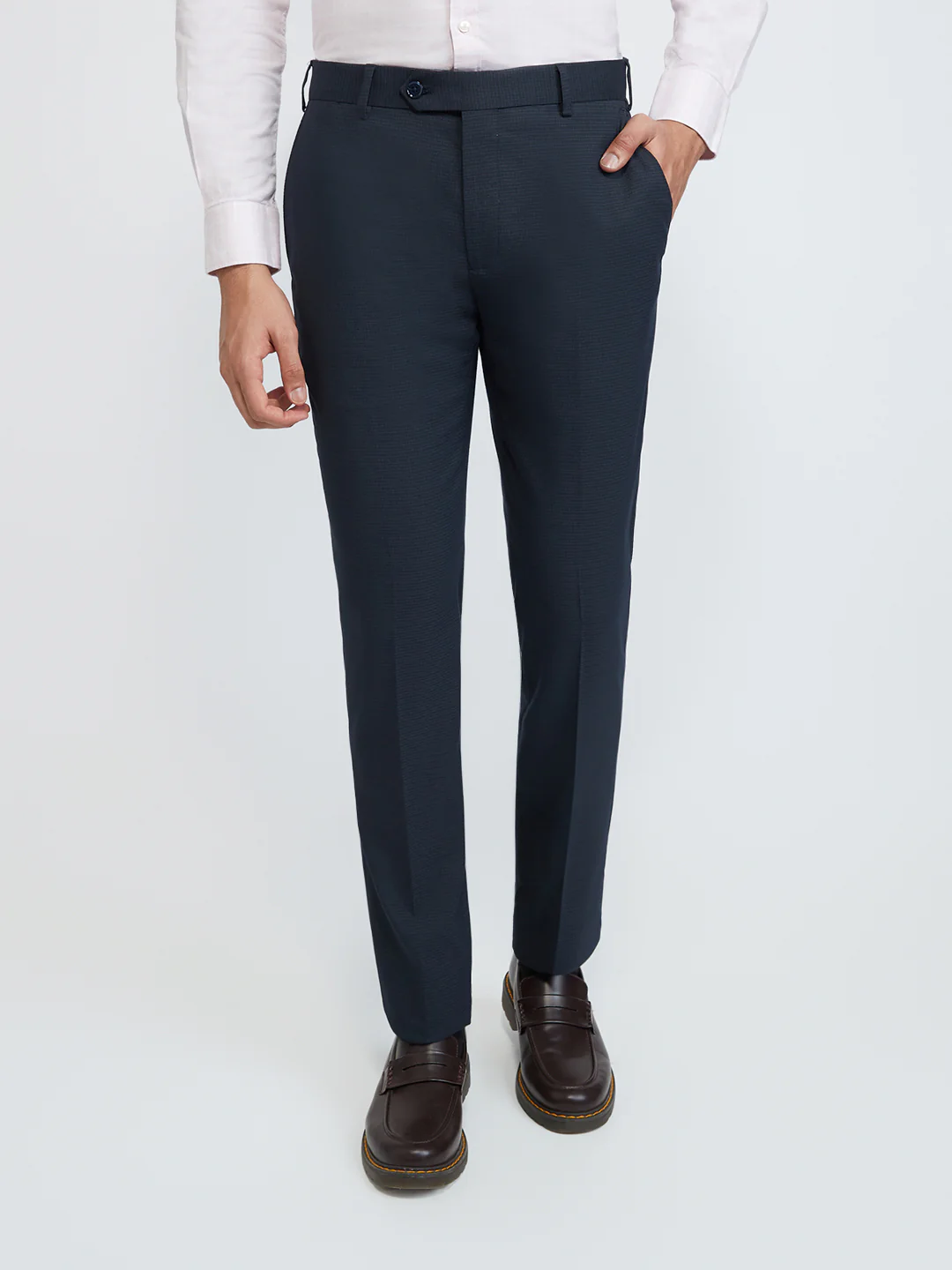 Raymond Men Blue Checks Slim Fit Polyester Blend Trouser
