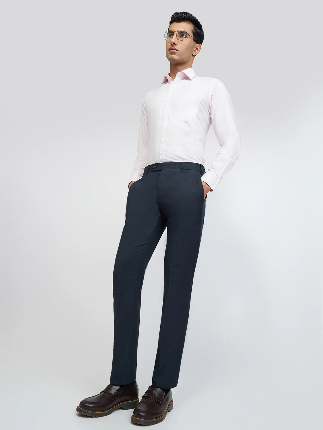 Raymond Men Blue Checks Slim Fit Polyester Blend Trouser - Image 5