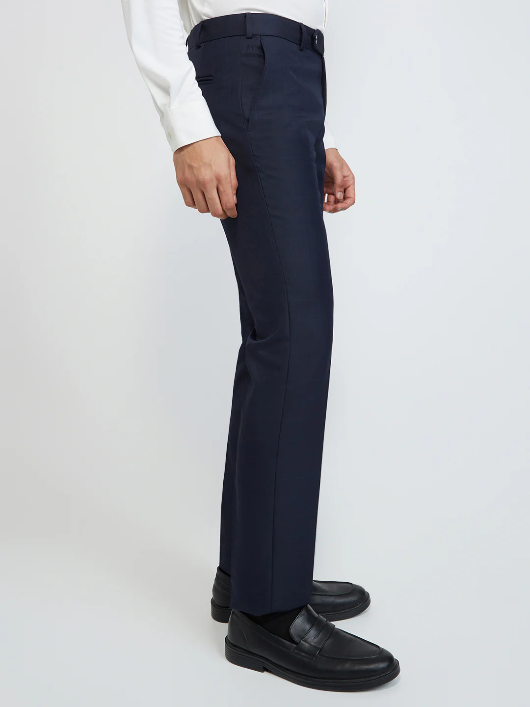 Raymond Men Blue Checks Slim Fit Polyester Blend Trouser - Image 2