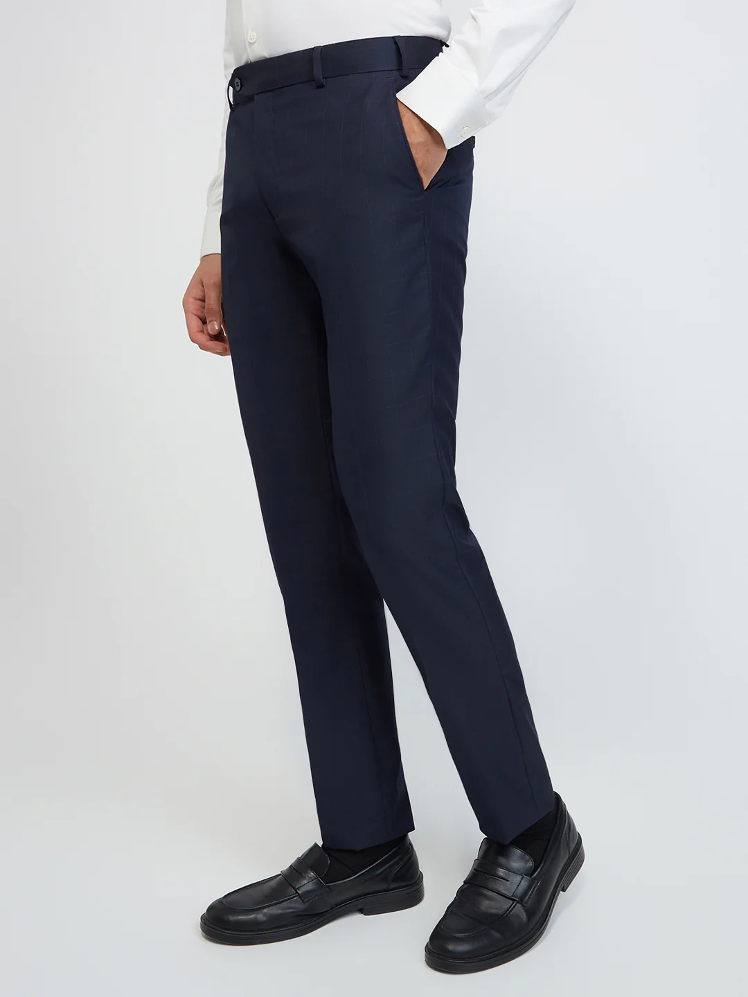 Raymond Men Blue Checks Slim Fit Polyester Blend Trouser - Image 3