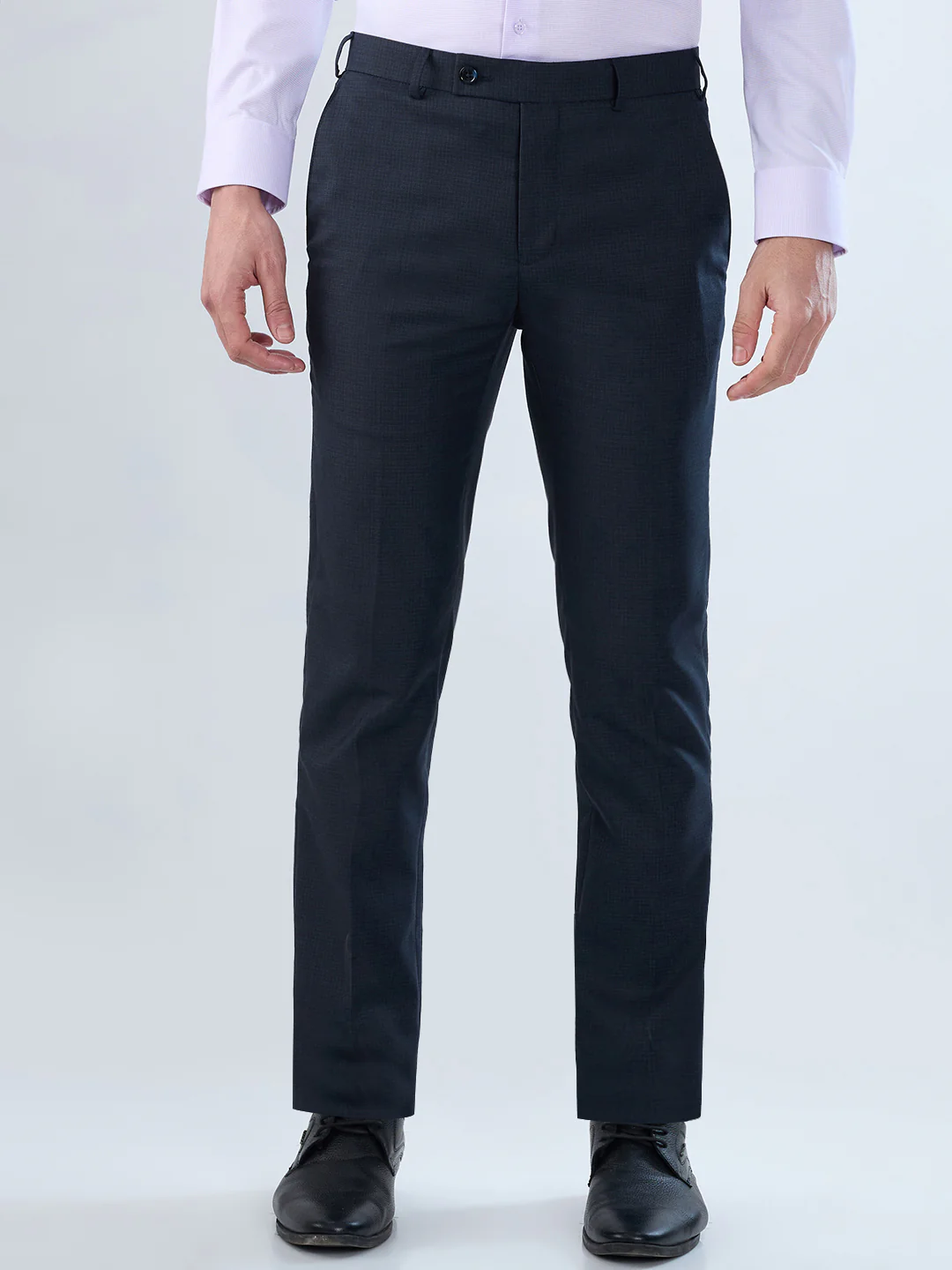 Raymond Men Blue Checks Slim Fit Polyester Blend Trouser