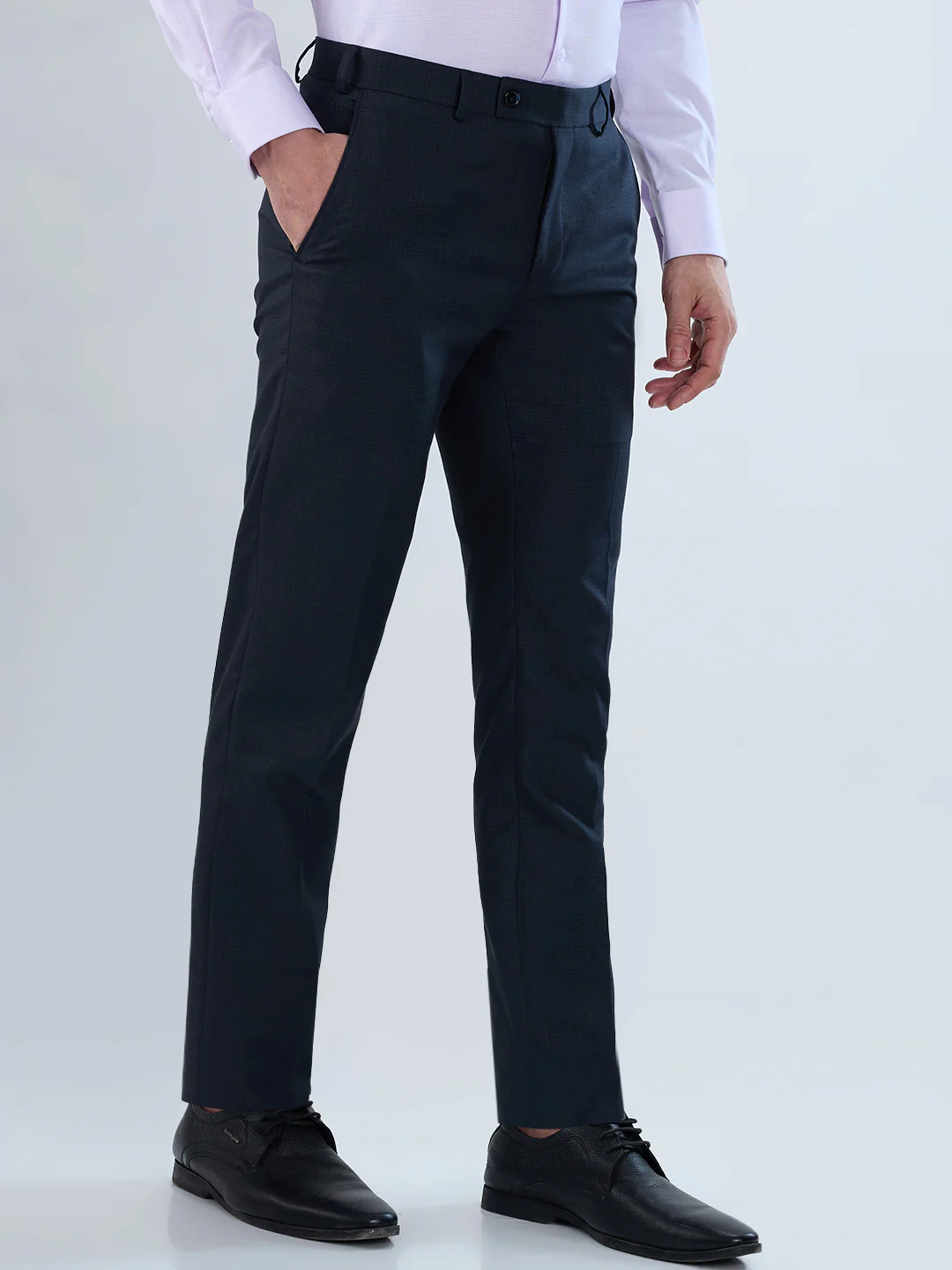 Raymond Men Blue Checks Slim Fit Polyester Blend Trouser - Image 2