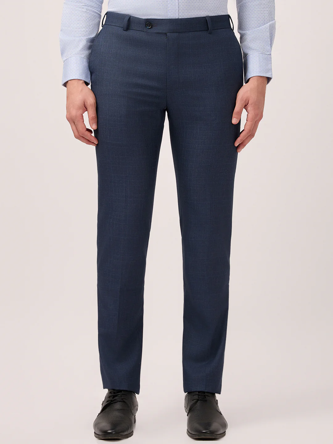 Raymond Men Blue Checks Slim Fit Polyester Blend Trouser