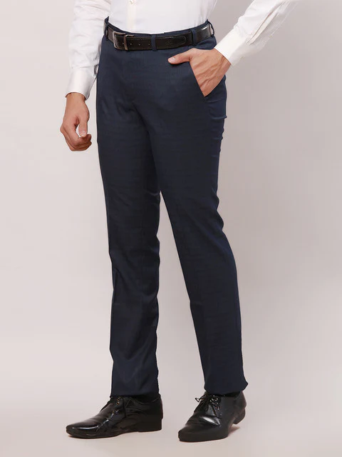 Raymond Men Blue Checks Slim Fit Polyester Blend Trouser - Image 3