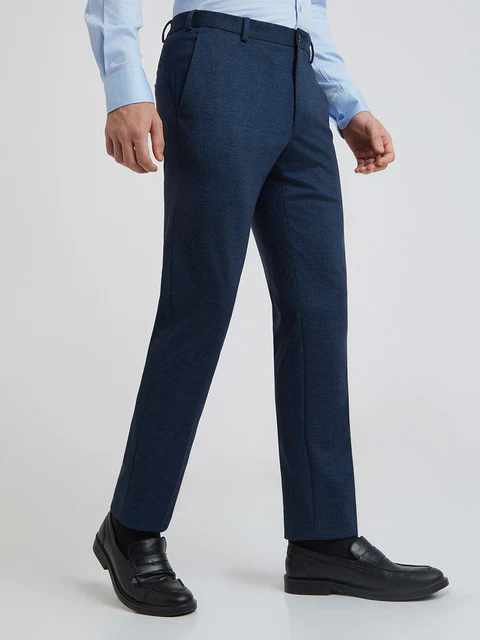 Raymond Men Blue Checks Slim Fit Terylene Blend Trouser - Image 2