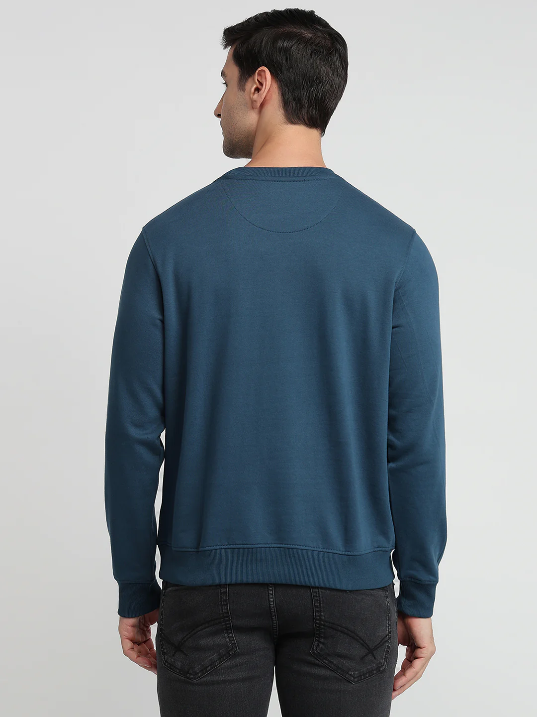 Raymond Men Blue Colorblock Regular Fit Cotton Blend Sweatshirt - Image 4