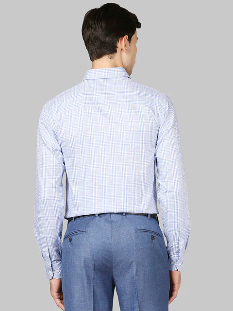 Raymond Men Blue Contemporary Fit Checks Full Sleeve Regular Collar Shirt - Image 4