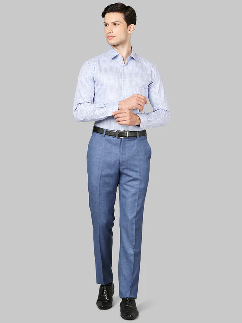 Raymond Men Blue Contemporary Fit Checks Full Sleeve Regular Collar Shirt - Image 5