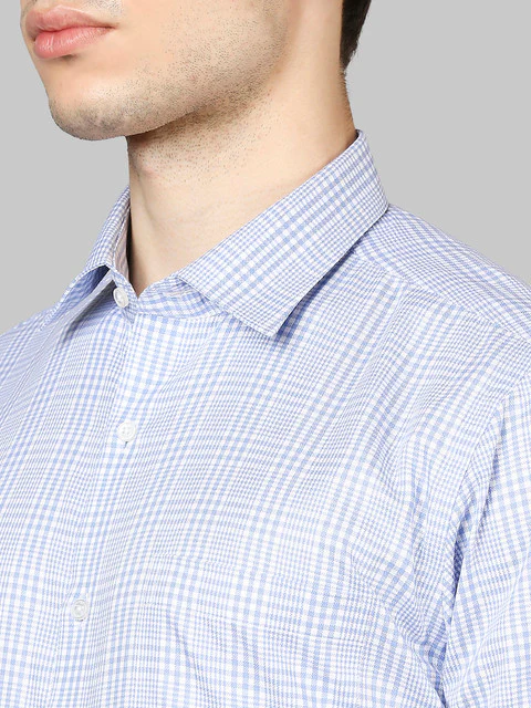 Raymond Men Blue Contemporary Fit Checks Full Sleeve Regular Collar Shirt - Image 6