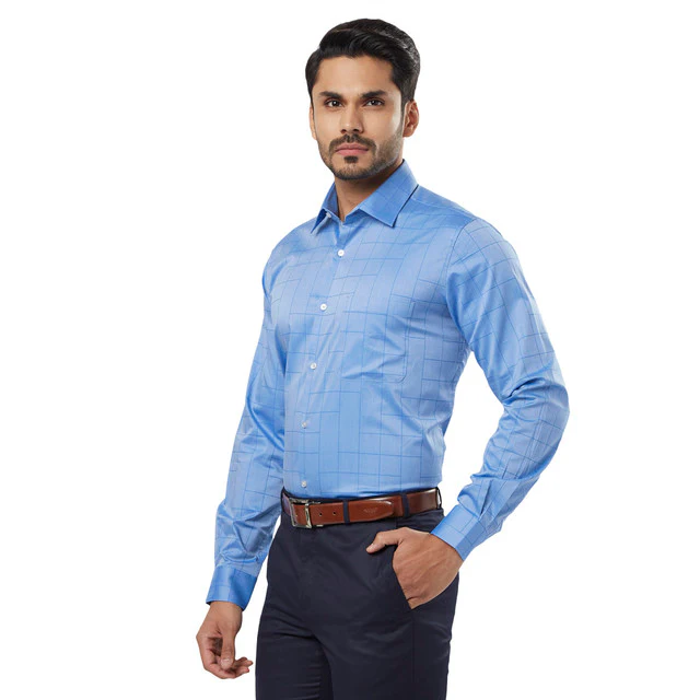 Raymond Men Blue Contemporary Fit Cotton Shirt - Image 3