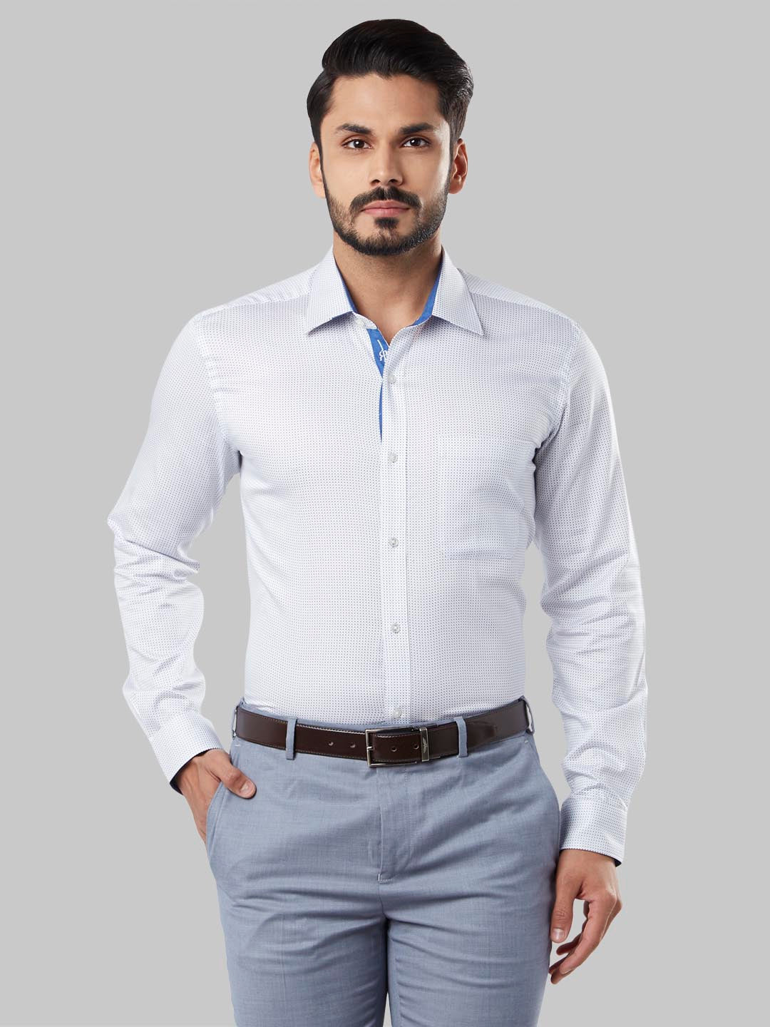 Raymond Men Blue Checks Contemporary Fit Cotton Formal Shirt