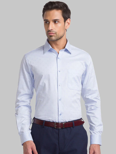 Raymond Men Blue Contemporary Fit Jacquard Cutaway Collar Shirt