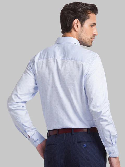 Raymond Men Blue Contemporary Fit Jacquard Cutaway Collar Shirt - Image 4