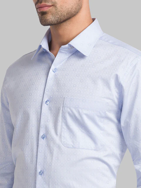 Raymond Men Blue Contemporary Fit Jacquard Cutaway Collar Shirt - Image 6