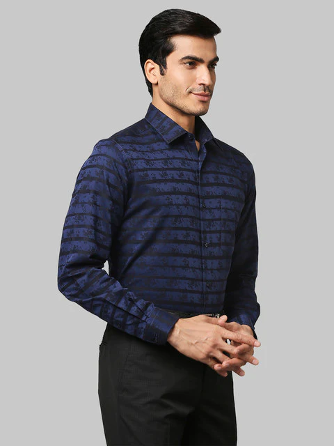 Raymond Men Blue Contemporary Fit Jacquard Shirt - Image 2