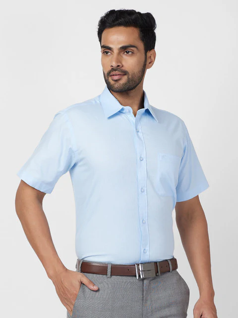 Raymond Men Blue Contemporary Fit Solid Shirt - Image 2