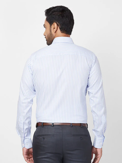 Raymond Men Blue Contemporary Fit Stripe Full Sleeve Regular Collar Shirt - Image 3
