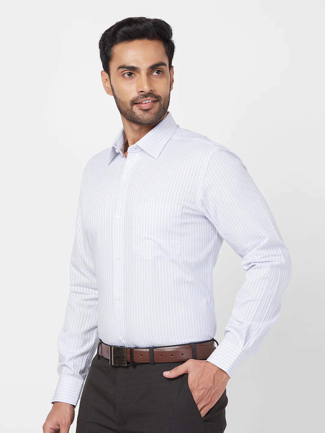 Raymond Men Blue Contemporary Fit Stripe Formal Shirt - Image 3