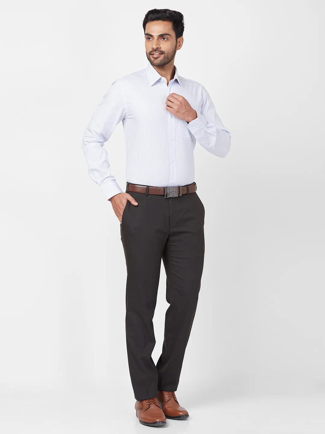 Raymond Men Blue Contemporary Fit Stripe Formal Shirt - Image 5