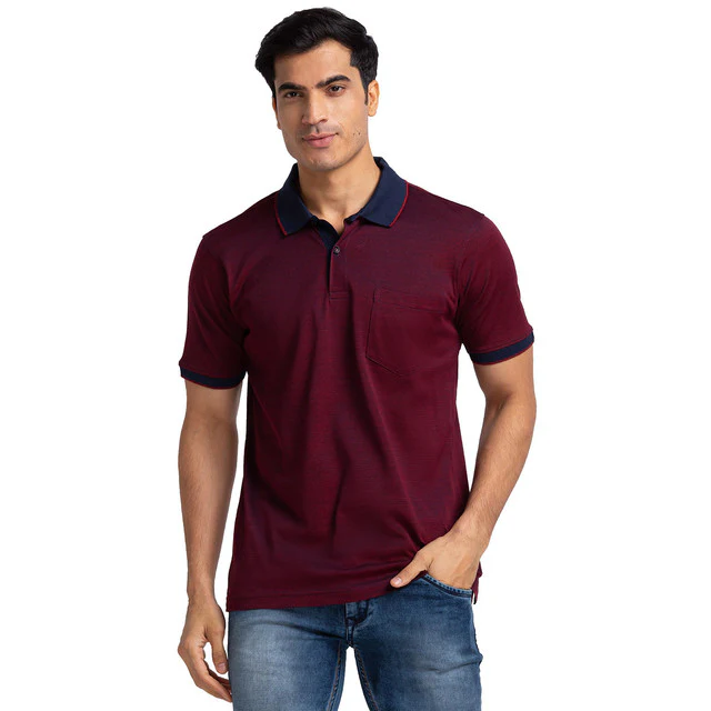 Raymond Men Blue Contemporary Fit Structured Solid T-Shirt