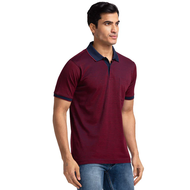 Raymond Men Blue Contemporary Fit Structured Solid T-Shirt - Image 2