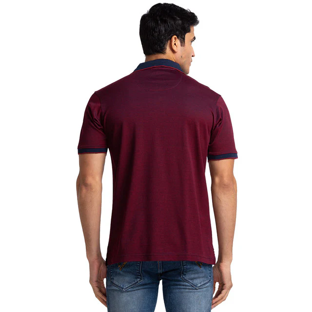 Raymond Men Blue Contemporary Fit Structured Solid T-Shirt - Image 4