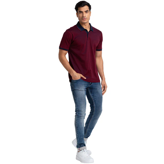 Raymond Men Blue Contemporary Fit Structured Solid T-Shirt - Image 5