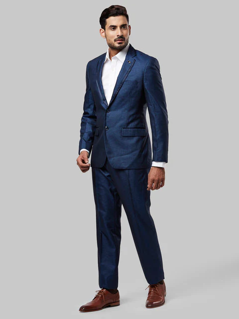 Raymond Men Blue Contemporary Fit Terry Blend Suit - Image 3
