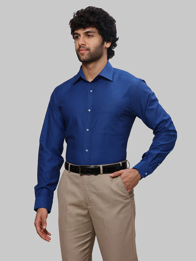 Raymond Men Blue Slim Fit Dobby Formal Shirt - Image 3
